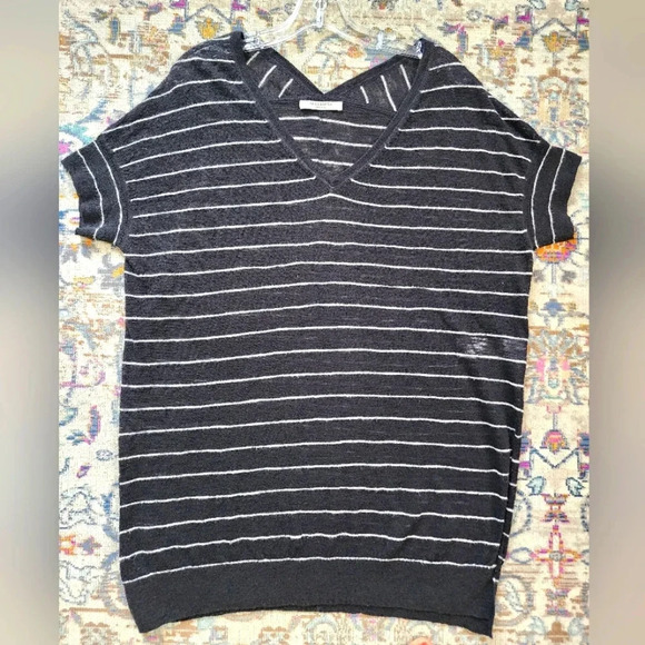 AllSanits, Black Striped, Simi-Sheer, Cap Sleeves Top sz Medium - Picture 1 of 9